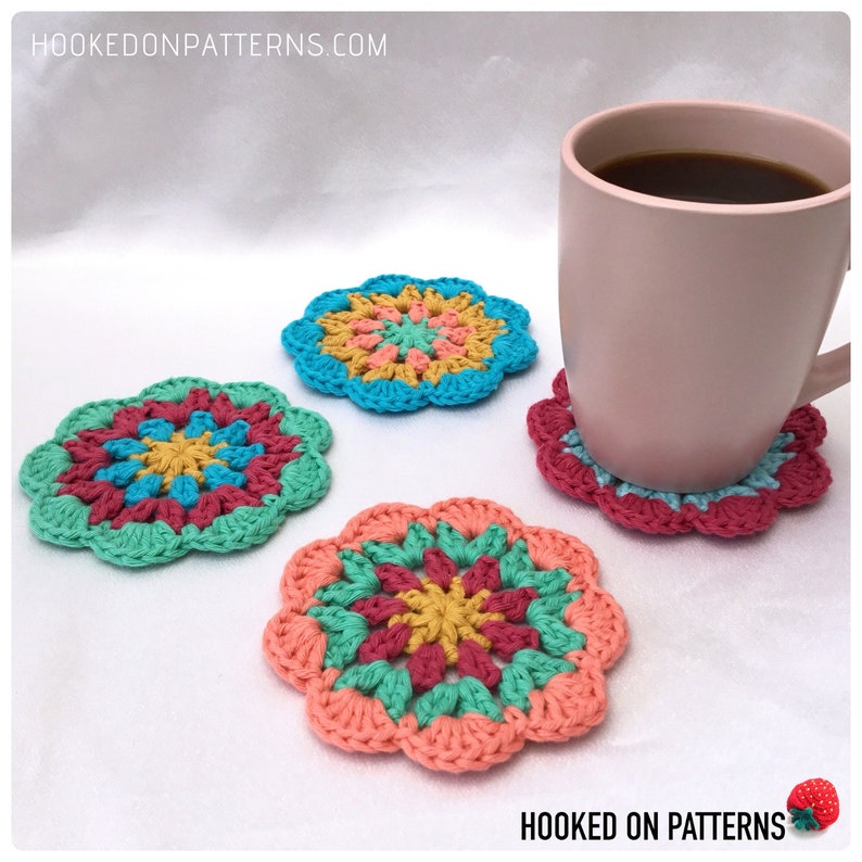 Mandala Coaster Crochet Pattern Happy Scrappy Coasters PDF download in ENGLISH ONLY image 7