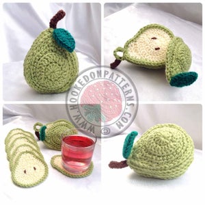 Sliced Pear Coaster Set - Crochet PDF Pattern in English Only