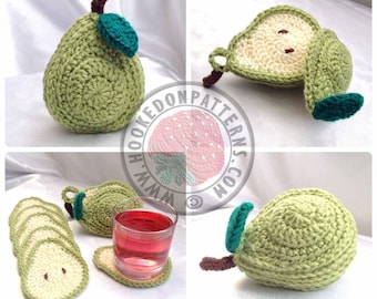 Sliced Pear Coaster Set - Crochet PDF Pattern in English Only