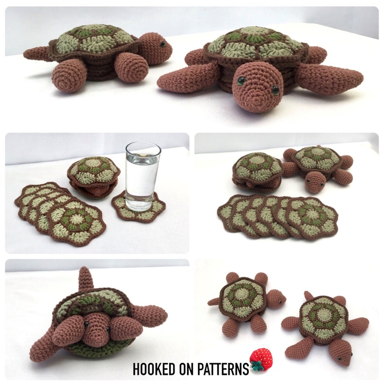 Tortoise and Turtle Hideaway Coaster Sets Crochet PDF Pattern Download in ENGLISH ONLY image 1