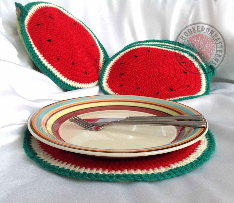 Sliced Watermelon Placemat Set Crochet PDF Pattern in English Only image 2