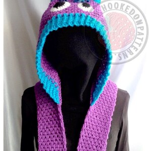 Snuggle Monsters Hooded Scarf with Hand Pockets Crochet PDF Pattern image 4