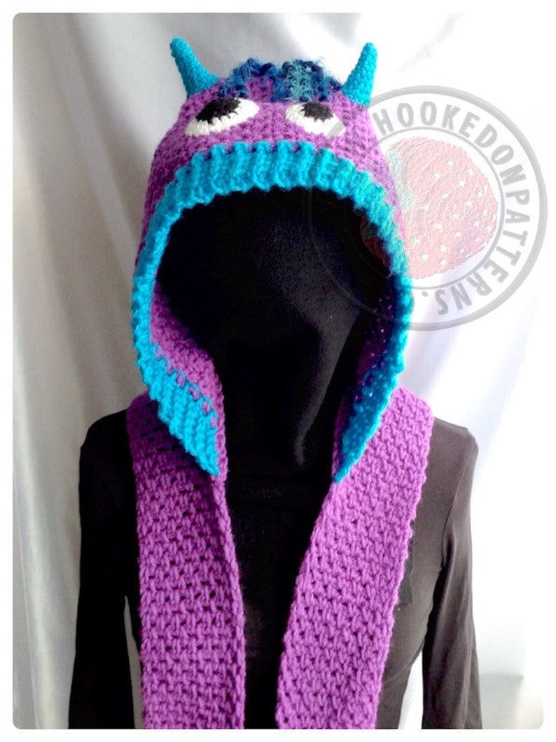 Snuggle Monsters Hooded Scarf with Hand Pockets Crochet PDF Pattern image 4