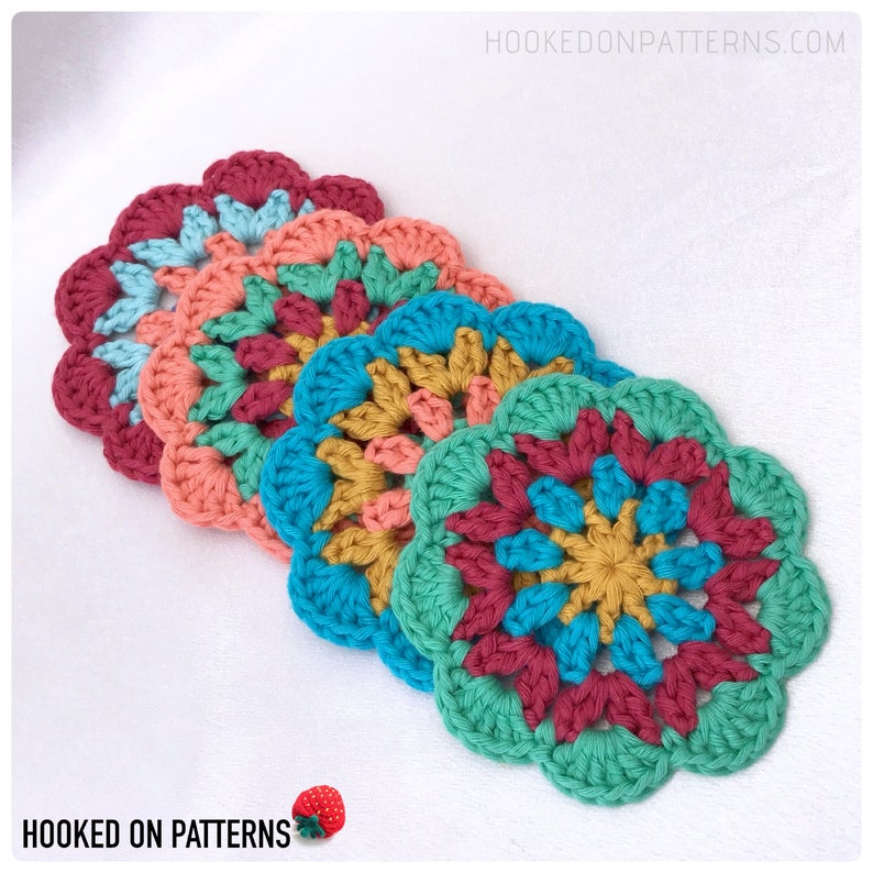Mandala Coaster Crochet Pattern Happy Scrappy Coasters PDF download in ENGLISH ONLY image 2