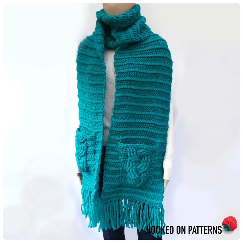 Crochet Pattern PDF download Super Chunky Textured Scarf with Cable Stitch Pockets Stylish Oversized Scarf image 2