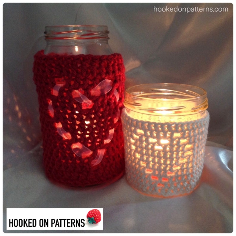 Heart Jar Cozy Candle Cover Crochet Pattern Valentines Jar Cosy PDF Pattern Download in English Only image 5