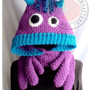 Snuggle Monsters Hooded Scarf with Hand Pockets Crochet PDF Pattern image 3