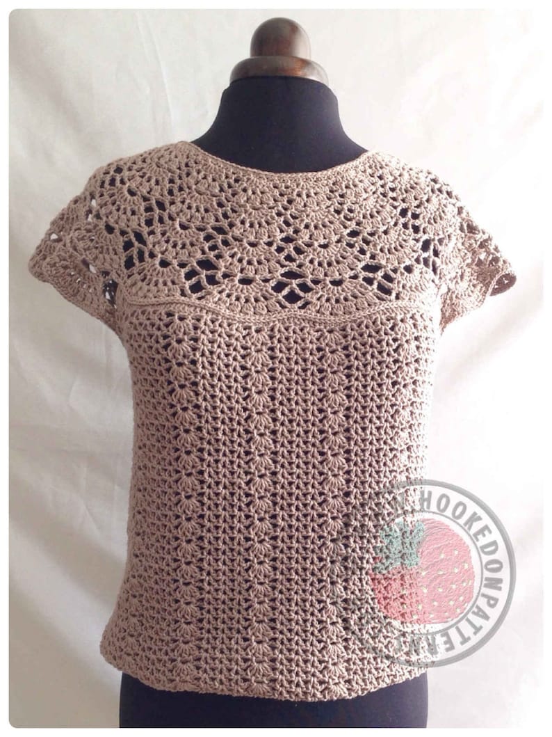 Bellissa Tucked Hem Top Size S, M, L, XL, 2XL, 3XL Crochet Pattern PDF Download in ENGLISH Only 画像 4