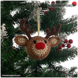 Crochet Reindeer Bauble Pattern - PDF Pattern Digital Download - Festive Tree Decorations - Rudolph Ornament - English ONLY US Crochet Terms