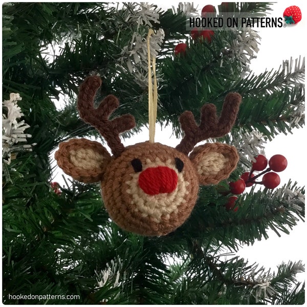 Crochet Reindeer Bauble Pattern - PDF Pattern Digital Download - Festive Tree Decorations - Rudolph Ornament - English ONLY US Crochet Terms