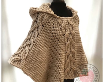 Milena Twist Cable Hooded Poncho - Crochet PDF Pattern - ENGLISH ONLY - Crochet Poncho Pattern - Make your own