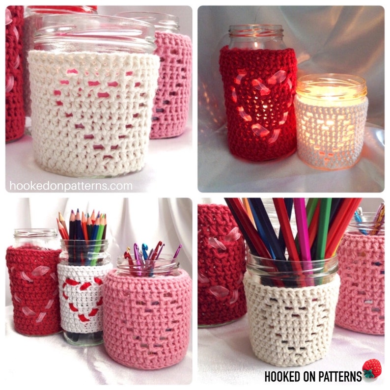 Heart Jar Cozy Candle Cover Crochet Pattern Valentines Jar Cosy PDF Pattern Download in English Only image 1