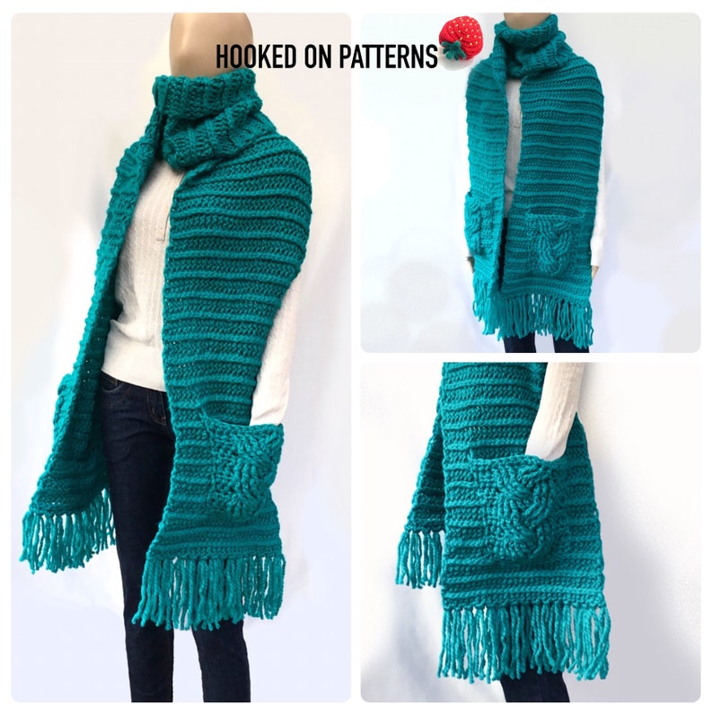 Crochet Pattern PDF download Super Chunky Textured Scarf with Cable Stitch Pockets Stylish Oversized Scarf image 5