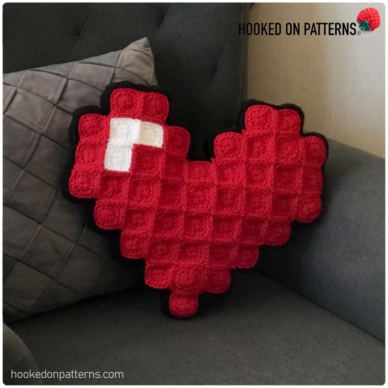 Pixel Heart Pillow Crochet Pattern PDF Download in ENGLISH ONLY Crochet your own Heart Shaped Cushion for Valentine's Day image 6