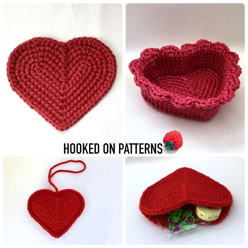 Heart Coaster Crochet Pattern and Heart Basket Crochet Pattern PDF Download in English ONLY Valentine's Day Crochet Gift Ideas image 2