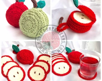 Sliced Apple Coaster Set - Crochet PDF Pattern in ENGLISH ONLY