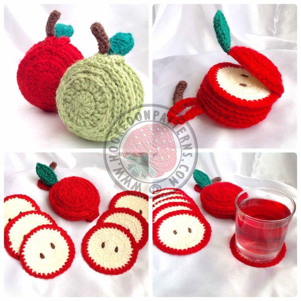 Sliced Apple Coaster Set - Crochet PDF Pattern in ENGLISH ONLY