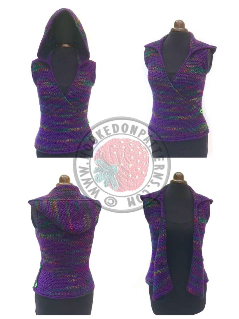 Kiko Cross Front Hooded Vest Size S, M, L, XL, 2XL, 3XL Crochet PDF pattern image 5