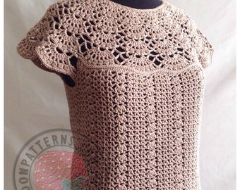 Bellissa Tucked Hem Top - Size S, M, L, XL, 2XL, 3XL - Crochet Pattern PDF Download in ENGLISH Only