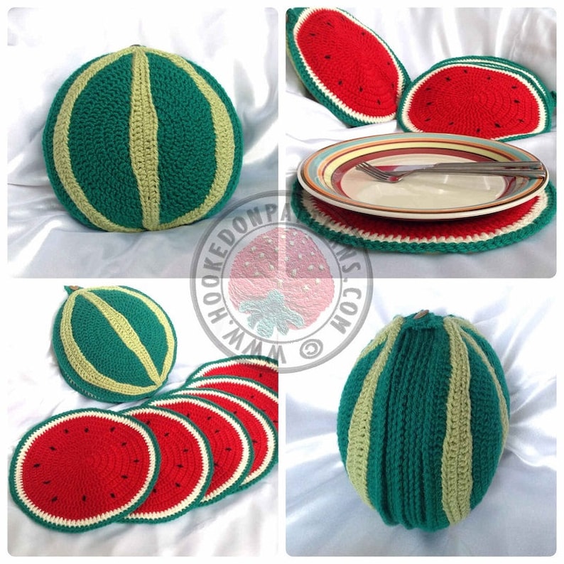 Sliced Watermelon Placemat Set Crochet PDF Pattern in English Only image 1