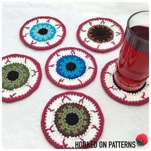 Eyeball Coasters Crochet Pattern PDF Pattern Digital Download Creepy Spooky Decorations Halloween Crochet Ideas image 3