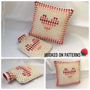 Granny Stripe Heart Snuggle Set Crochet Pattern PDF download in ENGLISH ONLY Hot Water Bottle Cover and Cushion Cover Crochet Patterns image 2