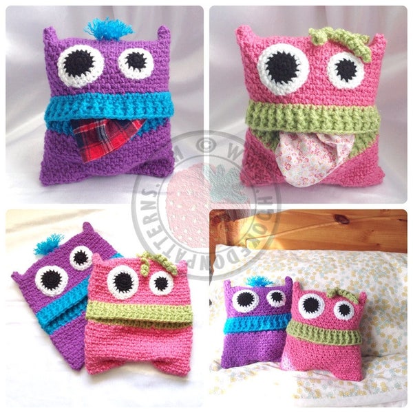 Pyjama Monsters - Pajama Case - Crochet PDF Pattern in ENGLISH ONLY