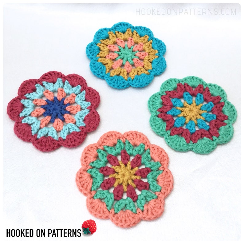 Mandala Coaster Crochet Pattern Happy Scrappy Coasters PDF download in ENGLISH ONLY image 3