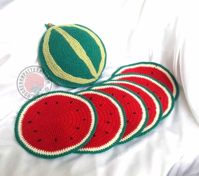 Sliced Watermelon Placemat Set Crochet PDF Pattern in English Only image 4