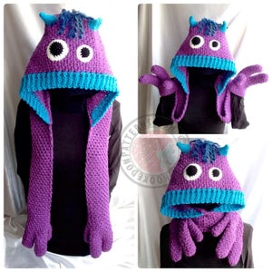 Snuggle Monsters Hooded Scarf with Hand Pockets Crochet PDF Pattern image 1