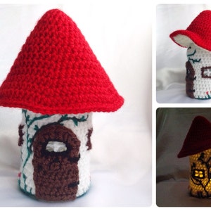 Toadstool Fairy House Jar Light Crochet PDF Pattern image 1