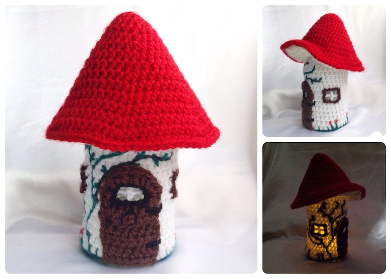 Toadstool Fairy House Jar Light Crochet PDF Pattern image 1