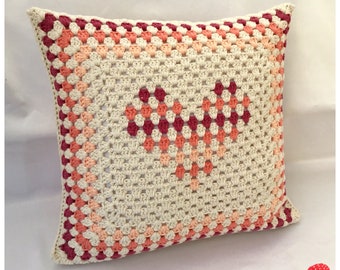 Granny Stripe Heart Cushion Cover Crochet Pattern (PDF Download in English Only)