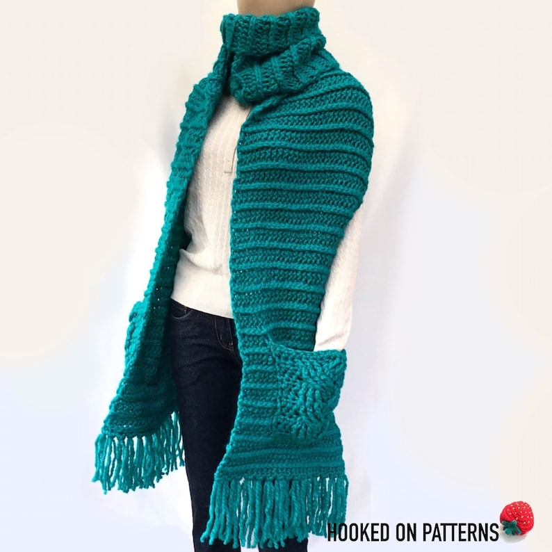 Crochet Pattern PDF download Super Chunky Textured Scarf with Cable Stitch Pockets Stylish Oversized Scarf image 1