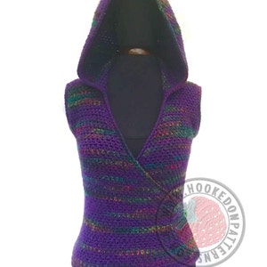 Kiko Cross Front Hooded Vest Size S, M, L, XL, 2XL, 3XL Crochet PDF pattern image 1