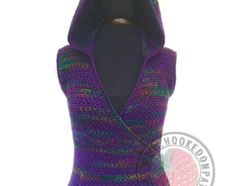 Kiko Cross Front Hooded Vest - Size S, M, L, XL, 2XL, 3XL - Crochet PDF pattern