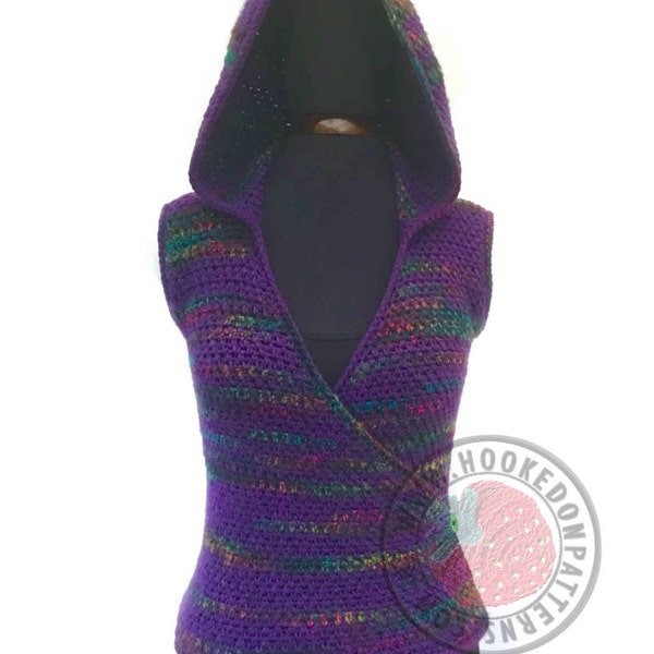 Kiko Cross Front Hooded Vest - Size S, M, L, XL, 2XL, 3XL - Crochet PDF pattern