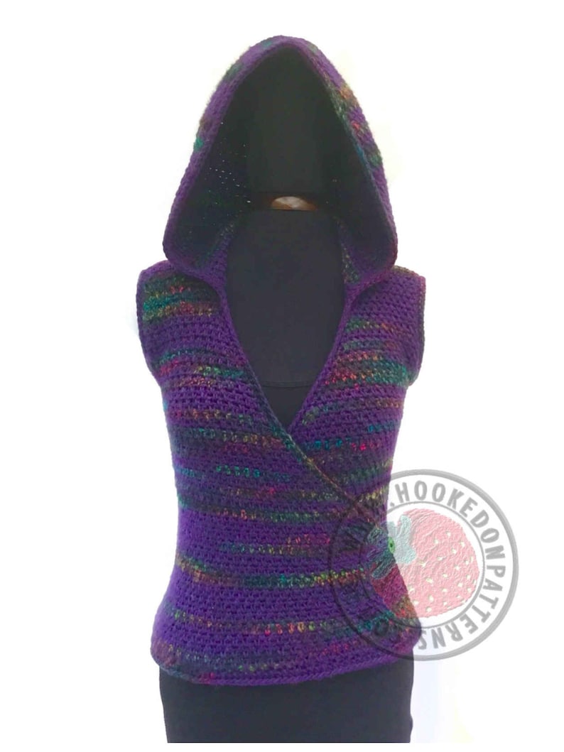 Kiko Cross Front Hooded Vest Size S, M, L, XL, 2XL, 3XL Crochet PDF pattern image 1