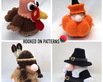 Thanksgiving Gonks Expansion Pack - Crochet Patterns for Outfits ONLY - Pumpkin - Turkey - Pilgrim - Native - PDF digital download