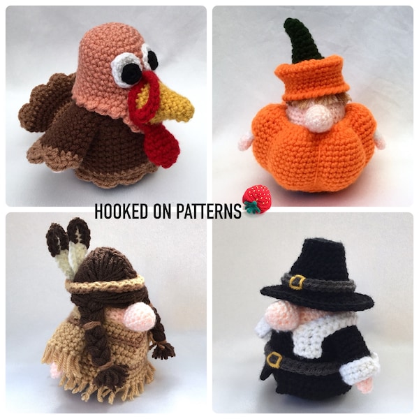 Thanksgiving Gonks Expansion Pack - Crochet Patterns for Outfits ONLY - Pumpkin - Turkey - Pilgrim - Native - PDF digital download