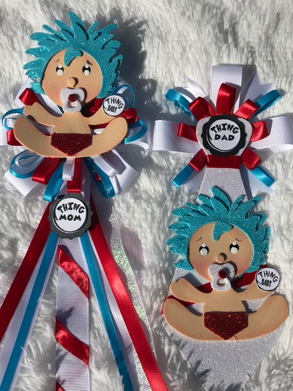 Dr. Seuss Thing Baby Shower corsage,Thing corsage, mommy pin daddy pin, Mommy to be, Dr. Seuss Thing 1 Baby Shower Thing Party Il_570xn