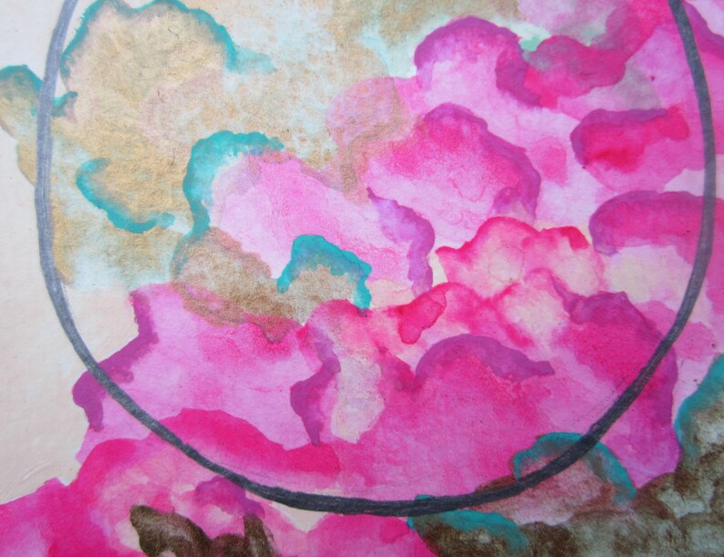 Bloom Smoke Mixed media circle Gouache Flower Original Etsy