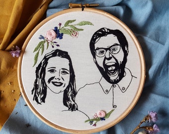 PRE ORDER * Sketch / Outline Style Personalised Embroidery - Portraits, Couple Portrait, Pop Culture, In-Joke, Hoop Art, Wall, customised