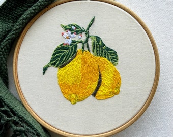 Lemon Branch Embroidery - Fruit Collection, Handmade, Home decor, Fruit, Gallery Wall, Wall Art, Summer, Kitchen Decor, Cook
