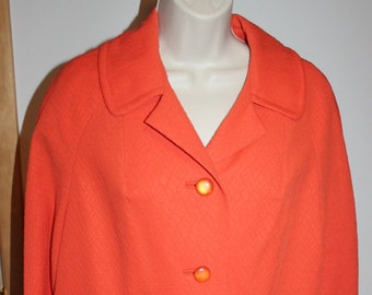 Swing Coat Womens size Medium Large Vintage 60's Bright Orange Mid Length Coat Montgomery Ward