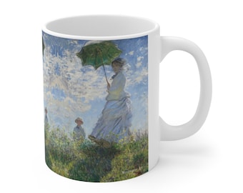 Lime Green Coffee  Tea Grooved Mug Monet's Pond Ceramic Hug a Mug Aqua Blue Color Bursting Crystals Red