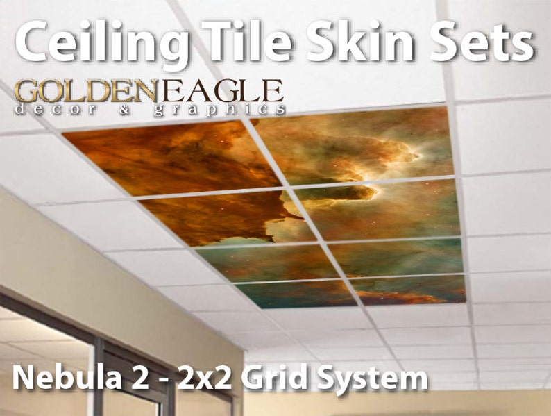 Ceiling Tile Skin Kit 2x2 Grid Glue Up Decorative Panel Cover Wrap Space Galaxy Universe Stars Orion Horseshoe Crab Stellar Nebula