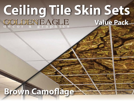 Lot Of 6 Ceiling Tile Skin Glue Up Brown Camoflage Camo Break Up Pattern Decorative Panel Cover 24 X 48