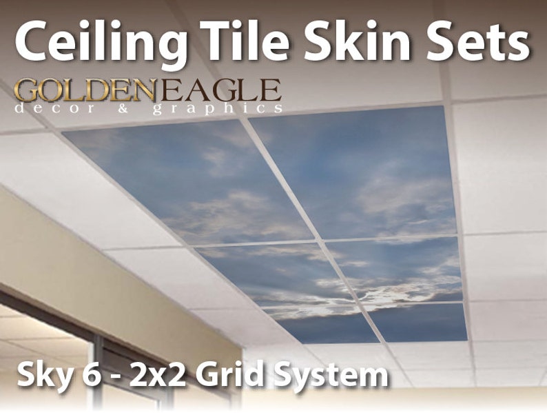 Ceiling Tile Skin Kit 2x4 Grid Glue Up Decorative Panel Cover Wrap Tropical Sky Clouds Sun Beam Stratto Sky