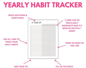 Yearly Habit Tracker - Printable Planner, Basic Planner, Planning Pages, Checklist - Digital Download